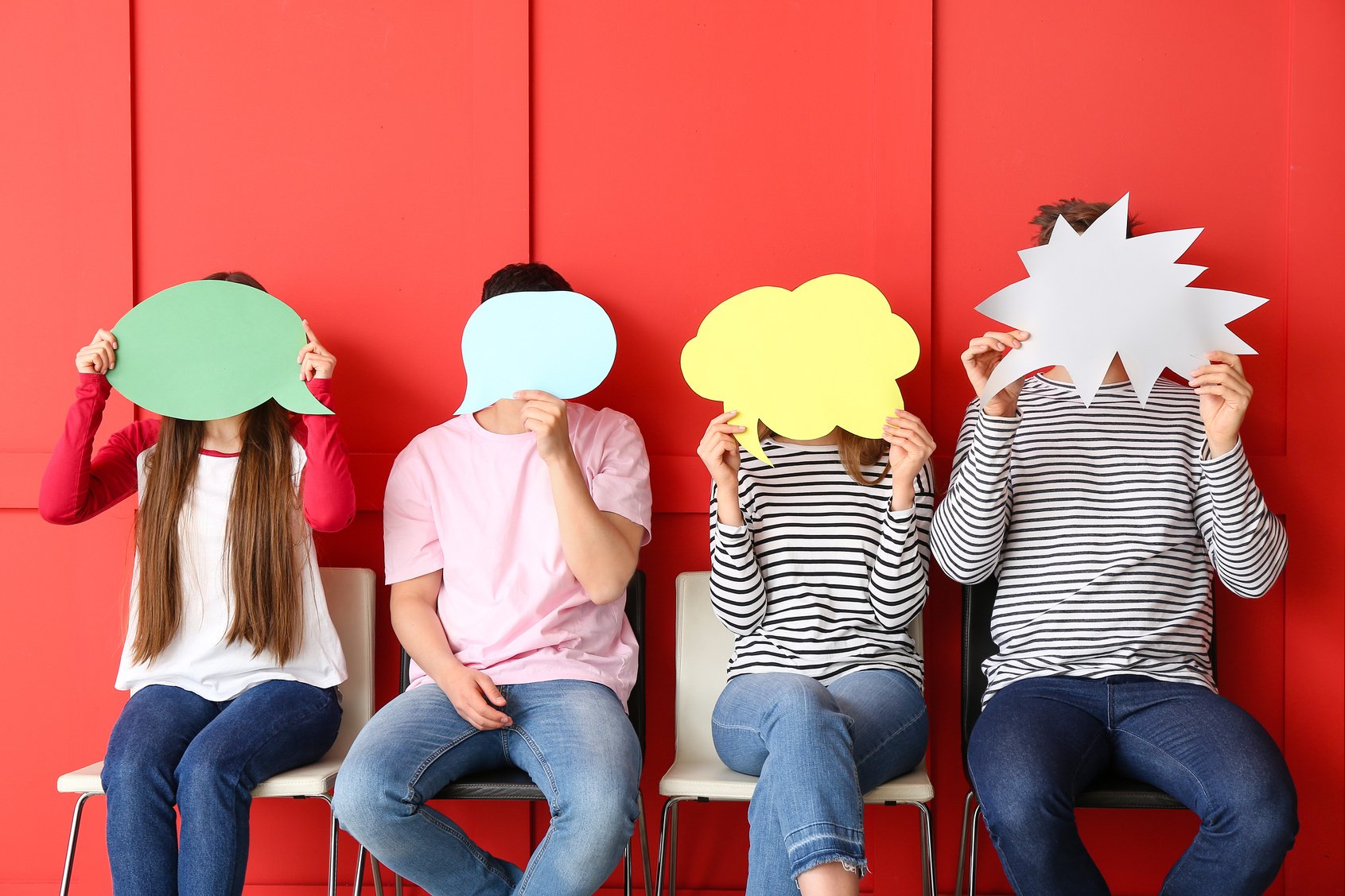 Group of People with Blank Speech Bubbles